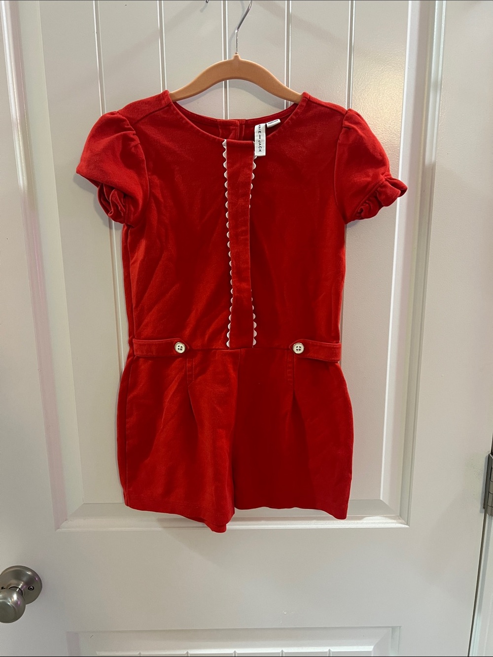 Janie and Jack Red Velvet Romper with Scallop Trim